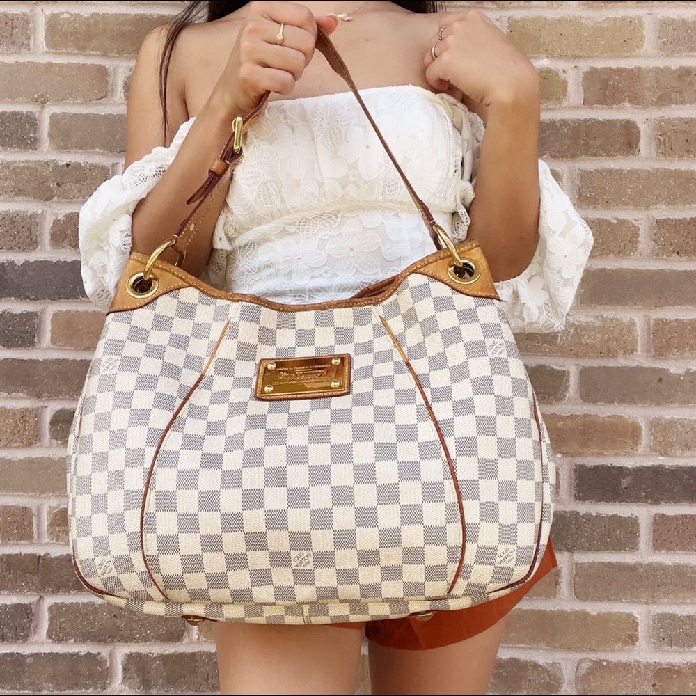 Louis Vuitton Galliera PM Shoulder Bag Hobo Damier Azur Leather White